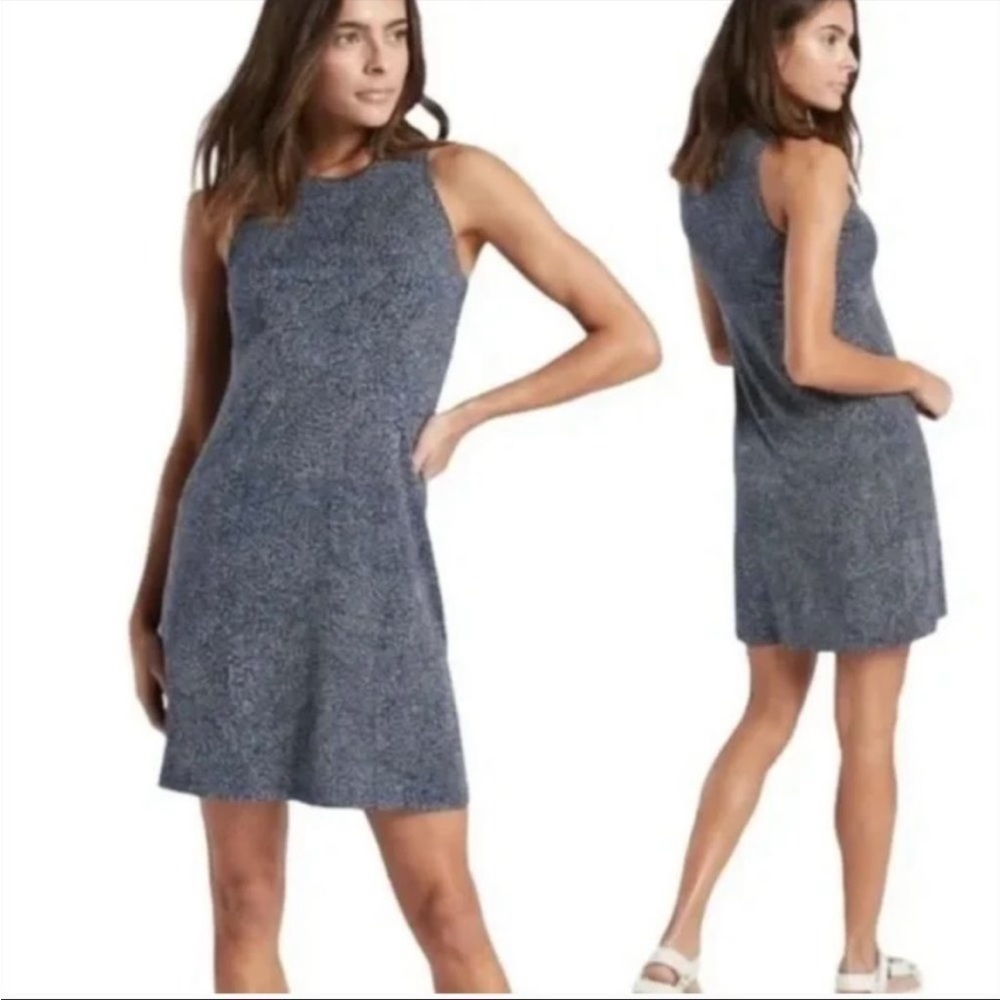 Athleta Santorini navy printed high neck modal dress size‎ medium